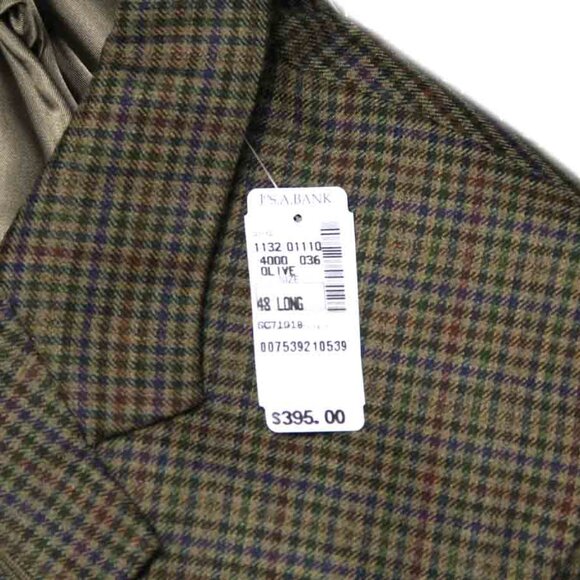 $395 Jos A Bank Wool Blazer Brown Olive Red Blue Check Pattern Men's Size 44L - Picture 2 of 4